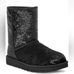 UGG Australia Black Sequin Sparkle Short Boots Women’s Size 10